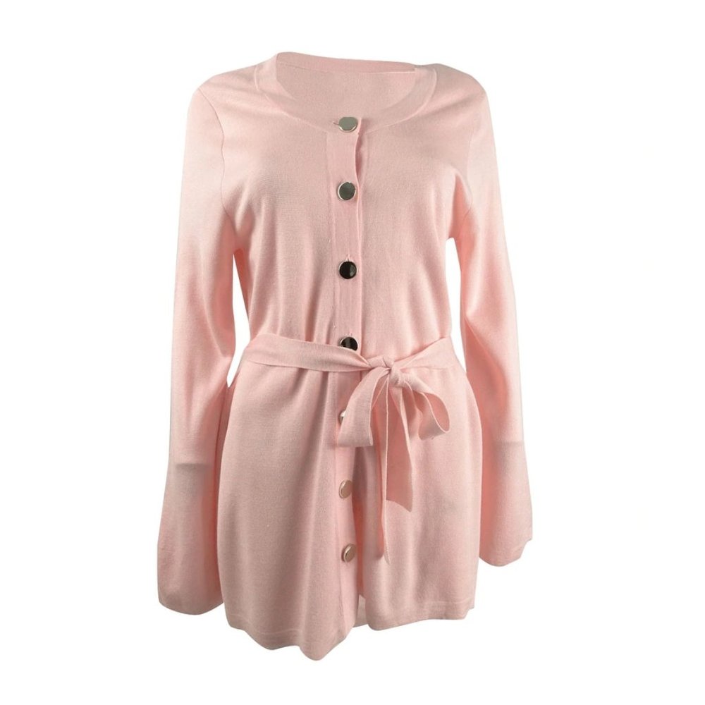 Anne Klein Women's Tie Waist Front Button Cardigan Cherry Blossom